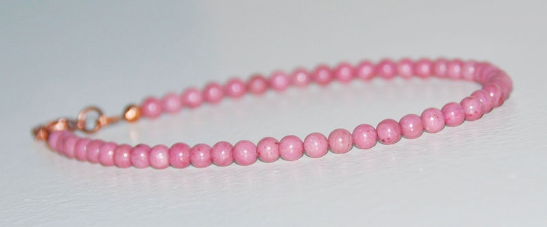 Rhodonite Anklet Earthy Pink Stone Solid Copper Clasp Simple Bead Ankle Bracelet Confidence Relaxation Jewelry Forgiveness Emotional Healing