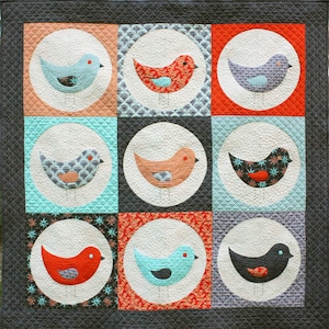 Courtepointe neuf oiseaux MOTIF UNIQUEMENT par Emma Jean Jansen EJ008 Fat Quarter Friendly