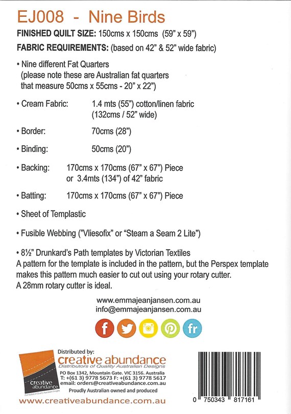 Nine Birds Quilt Pattern Only By Emma Jean Jansen Ej009 Fat Etsy