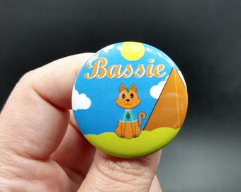 Cryptid cutie critters, Egyptian cat Bassie button pin