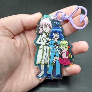 Mairimashita Iruma kun 3&quot; Double Sided holographic Acrylic Keychain- Iruma, Clara, Asmodeus