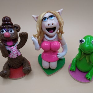 Muppet&#39;s cake toppers, Kermit, Fozzie, and Miss Piggy, polymer clay keepsake cake topper