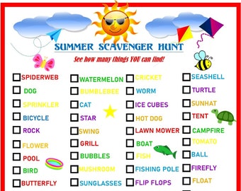 Summer Scavenger Hunt Printable, Kids Nature Activity (Digital Download)
