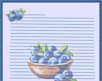 Stationery Set Scrapbook, Fruit Themed Lined Recipe Letter Paper (Digital Download)