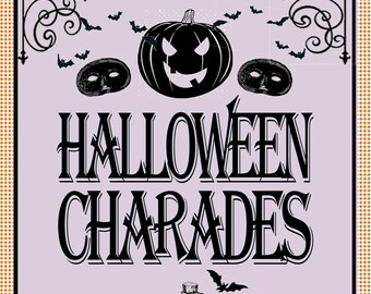 Vintage Halloween Charades Game, Printable Cards (PDF)