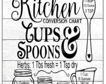 Kitchen Conversion Chart Printable, Cooking Measurements Guide, Kitchen Art Print