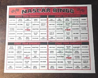Party Game NASCAR Bingo, Car Racing, Spring Motorsports Tailgating Activity