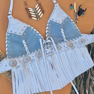 H-cup Blue Bayou leather halter