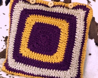 Purp/Gold Crochet Pillow cover