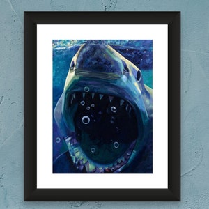 Great White Shark Art Print – Ocean Predator Wall Decor – Marine Wildlife Giclée – Nautical Shark Artwork for Beach House Decor