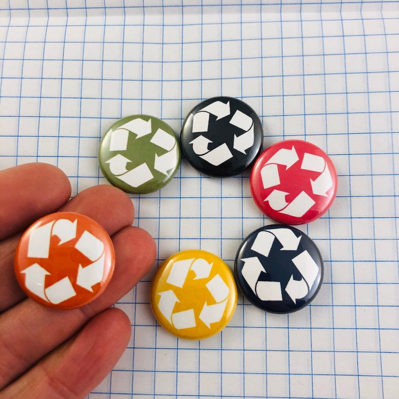 RECYCLE recycling symbol pin six colors one inch pin back Etsy