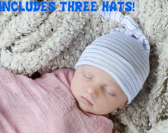 Newborn Lullaby Knot Caps: Gender Neutral Baby Hats (Set of 3)