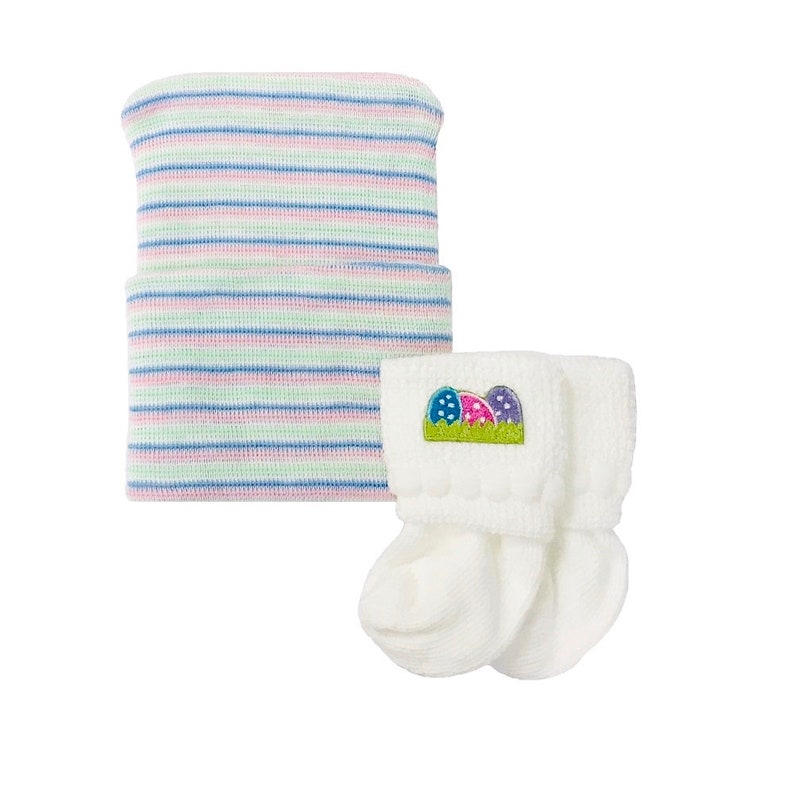 Newborn Baby/'s First Easter Hat and Sock Set Baby Girl, Baby Boy, Newborn Hospital Hat, Baby Hospital Hat, Newborn Socks, Newborn Easter