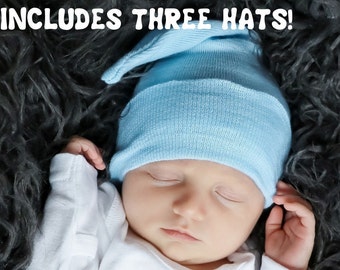 Newborn Boy Knot Caps: Lullaby Hospital Hats, Set of 3