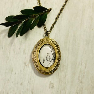 Winnie The Pooh and Piglet Vintage Gold Or Silver Oval Photo Locket Pendant Necklace