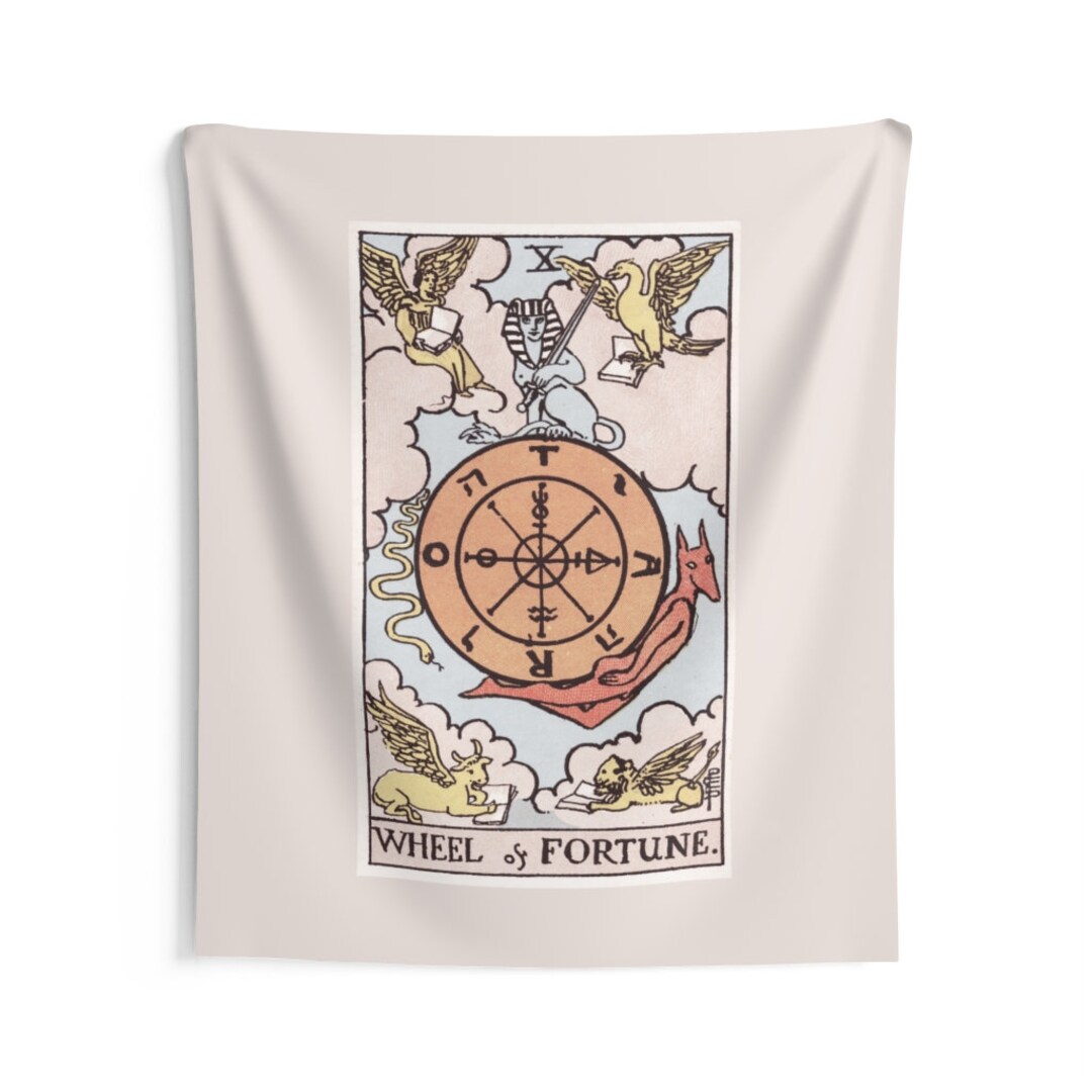 Wheel of Fortune Tarot Card Tapestry, Indoor Wall Tapestries, Tarot Card Hanging Wall Art, Cool