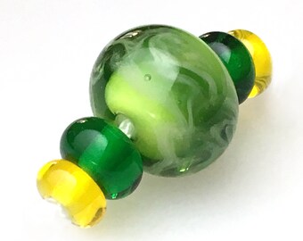 Handmade Glass Beads/Set of Green and Yellow Glass Beads/Lampwork Glass Beads/Jewellery Making Supplies