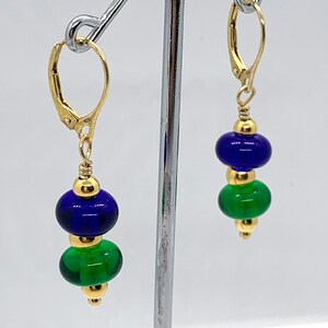 Handmade Royal Blue and Green Glass Beaded Earrings with Gold Vermeil Findings/Lampwork Glass Beaded Earrings image 6