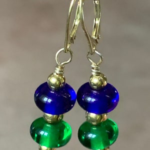 Handmade Royal Blue and Green Glass Beaded Earrings with Gold Vermeil Findings/Lampwork Glass Beaded Earrings image 7