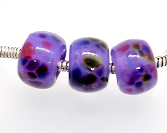 1688 Handmade Glass Beads/Set of 3 Big Hole Beads/ Purple Frit Handmade Bead