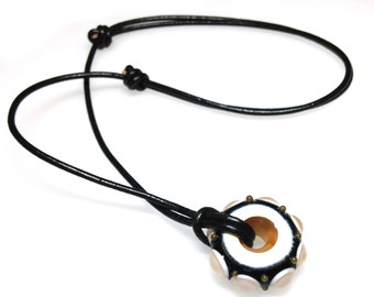 Adjustable Sliding Leather with Handmade Glass Beaded Necklace