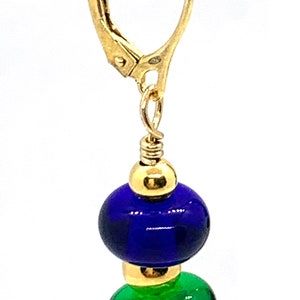 Handmade Royal Blue and Green Glass Beaded Earrings with Gold Vermeil Findings/Lampwork Glass Beaded Earrings image 5