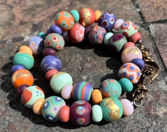 Handmade Lampwork Glass Beaded Necklace: Autumn Colors, Boho Chic