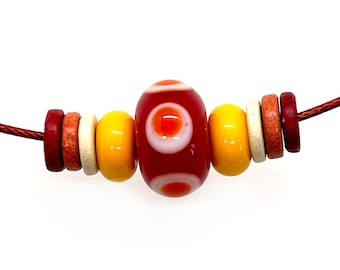 Handmade Lampwork Glass Bead Choker: Red, Orange, Yellow Necklace