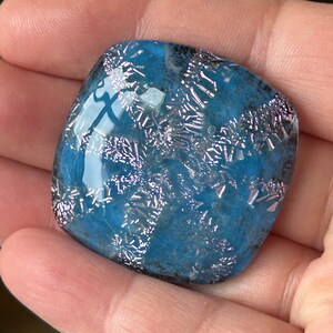 1 Handmade Glass Cabochon/Light Blue and Dicro Lampwork Glass Cabochon/Square Cabochon