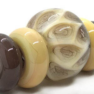 Handmade Glass Beads/Set of 5 Handmade Glass Beads/Brown and Beige Glass Beads/Colour Lampwork Glass Beads