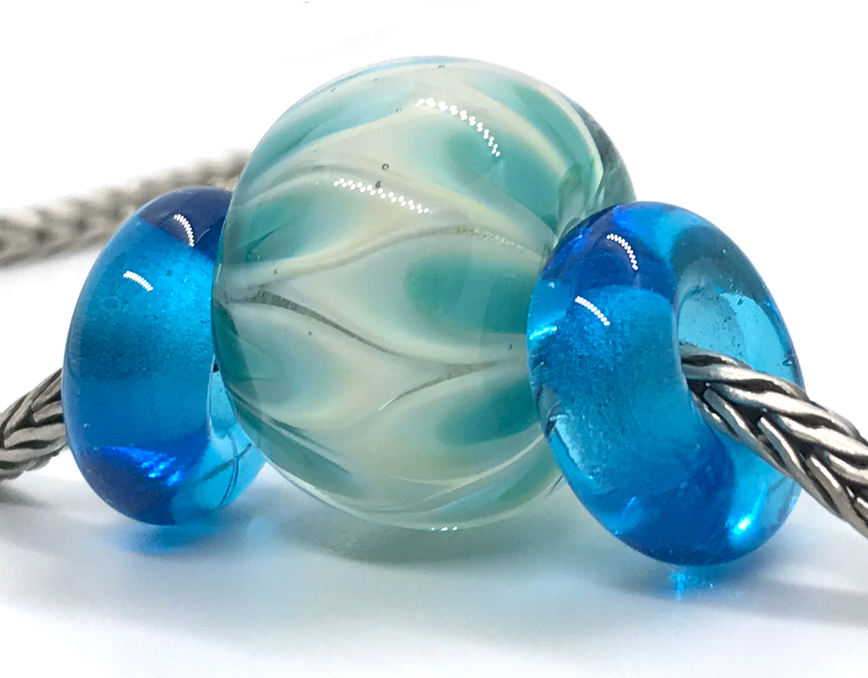 Handmade Glass Bead set of 3 Handmade Glass Beads aqua Blue and