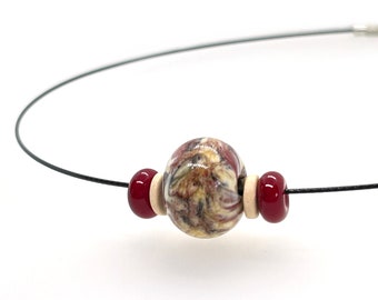 Handmade Lampwork Glass Bead Choker: Red, Black, and Ivory