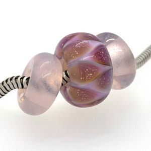 Lampwork Big Hole Beads: Soft Purple Pink European Charm Beads