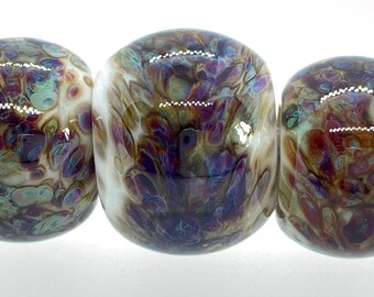 Handmade Glass Beads/Set of 3 Big Hole Beads/Multi Colours on a base of White Handmade Beads/Frit Beads
