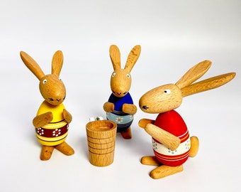 Easter bunnies pair family figures eggs bunnies Easter 80s handmade Erzgebirge GDR