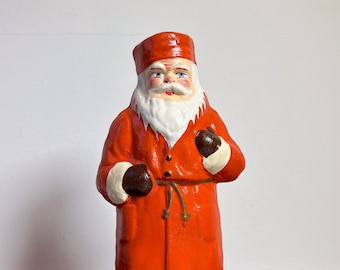 Cardboard Santa Claus embossed cardboard candy container Santa Claus St. Nicholas fillable red #005