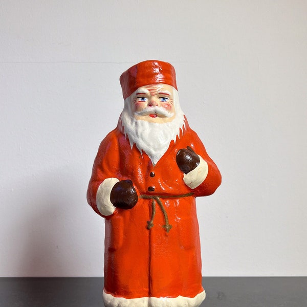 Cardboard Santa Claus embossed cardboard candy container Santa Claus St. Nicholas fillable red #005