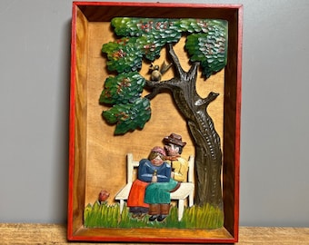 Small Mural GDR 3-D Image Carving Erzgebirge Lovers Love Tree Nature Gift