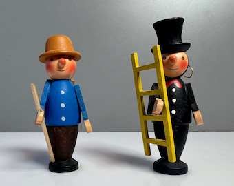 Vintage figures Chimney sweep Forest workers wood from the 80s Handmade Erzgebirge GDR company Günther Ulbricht Seiffen