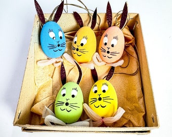 Set of painted wooden eggs bunny Easter eggs Easter eggs GDR Erzgebirge