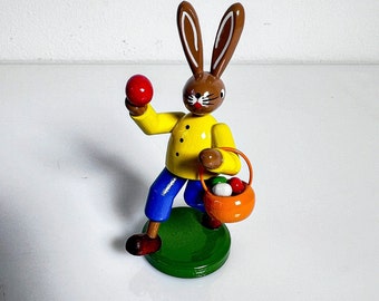 Easter bunny with basket and egg handmade Erzgebirge 80s GDR