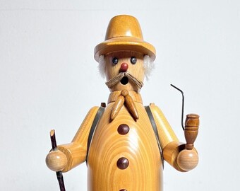 Smoking man clown collector smoker wooden figure figure Erzgebirge 90s natural wood look