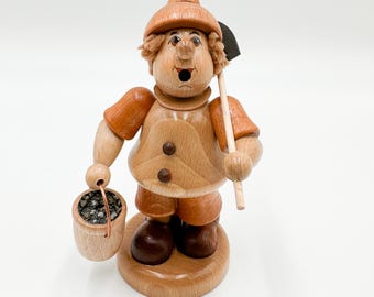 Smoking man gnome dwarf smoker wooden figure Erzgebirge lößnitz