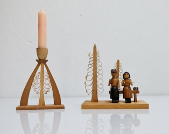 Wooden figure figure Erzgebirge pensioner couple lace supeer retirement candlestick span tree