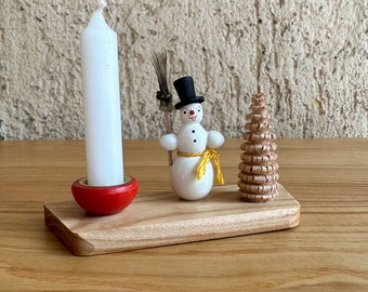 Snowman with top hat collector's wooden figure Erzgebirge DDR GDR #002