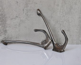 2 iron coat hooks aluminum wall hook old hat jacket hook towel holder vintage Bauhaus a017