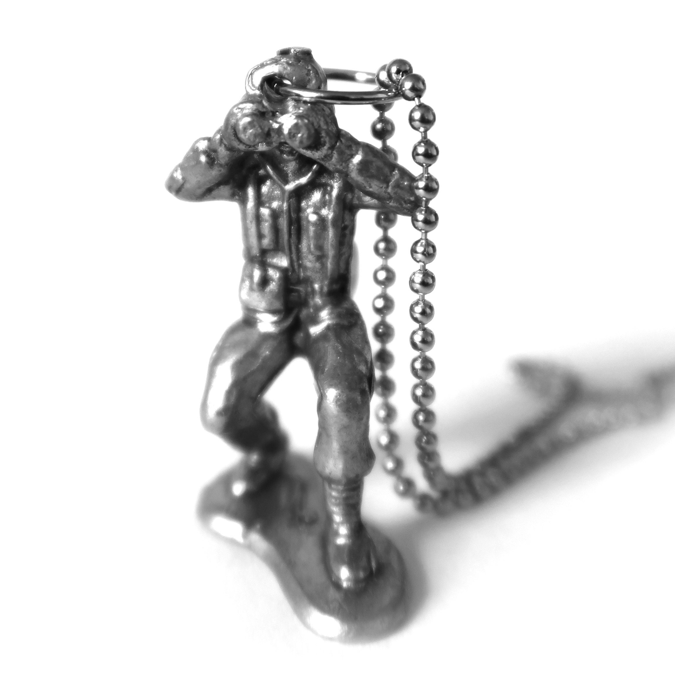 Toy Army-man (binocular Pose) Pendant Cast in Pewter, (on a Chrome