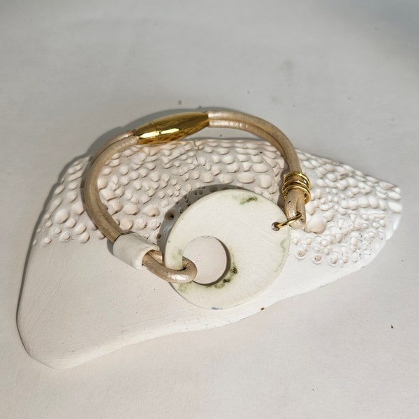 Bracelet femme cuir et porcelaine