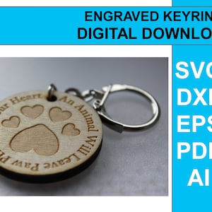 Pawprint sleutelhanger digitale download. Dieren laten pootafdrukken achter op hart vector sjabloon gesneden bestand DXF SVG Ai EPS Glowforge pdf kat, hond