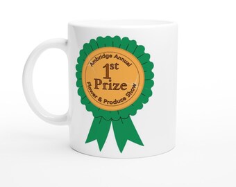 1st Prize Rosette Ambridge Annual Show 11oz Ceramic Mug. Flower & Produce, Archers